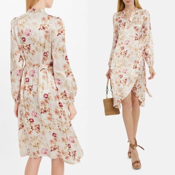 byTiMO Satin Floral Synthetic Wrap Midi Dress size - Picture 2 of 12
